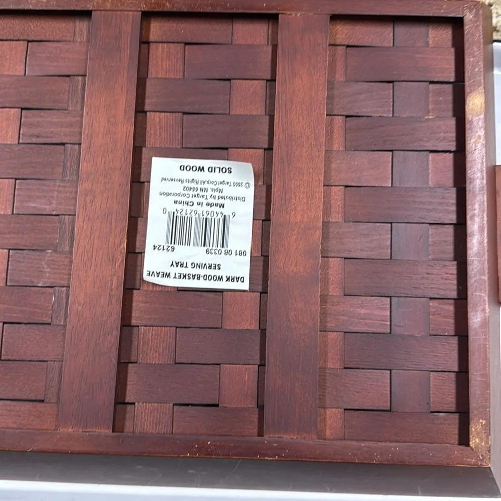 Basket Dark Wood Basket Weave Serving Tray